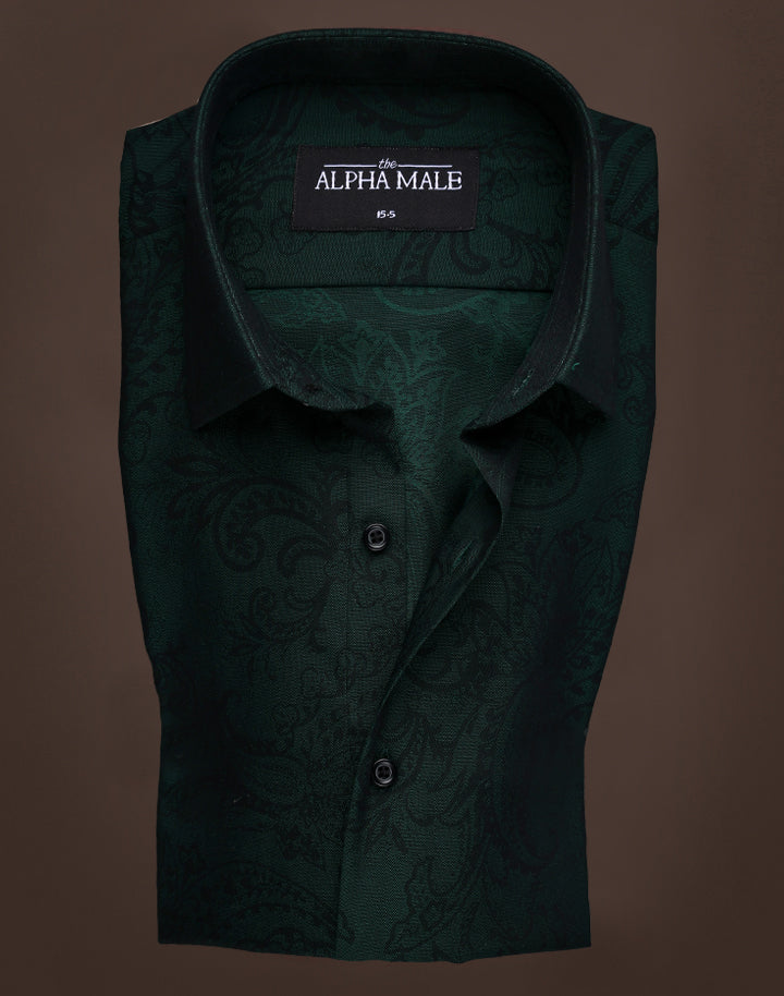 Embossed Paisley in Gemini Green & Black