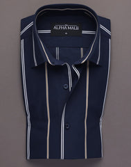 Navy Broad Stripes in Fine Finish